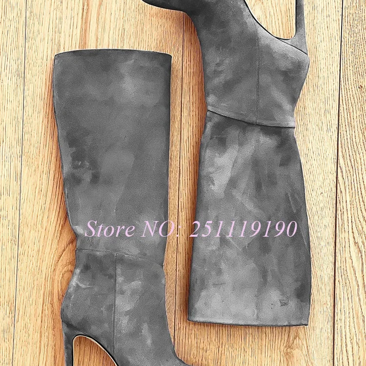 Royal Blue Boots Suede Pointed Toe Botas Women Luxury Designer Shoes Winter 2025 Pull On Slip On Stiletto Knee-high Booties New