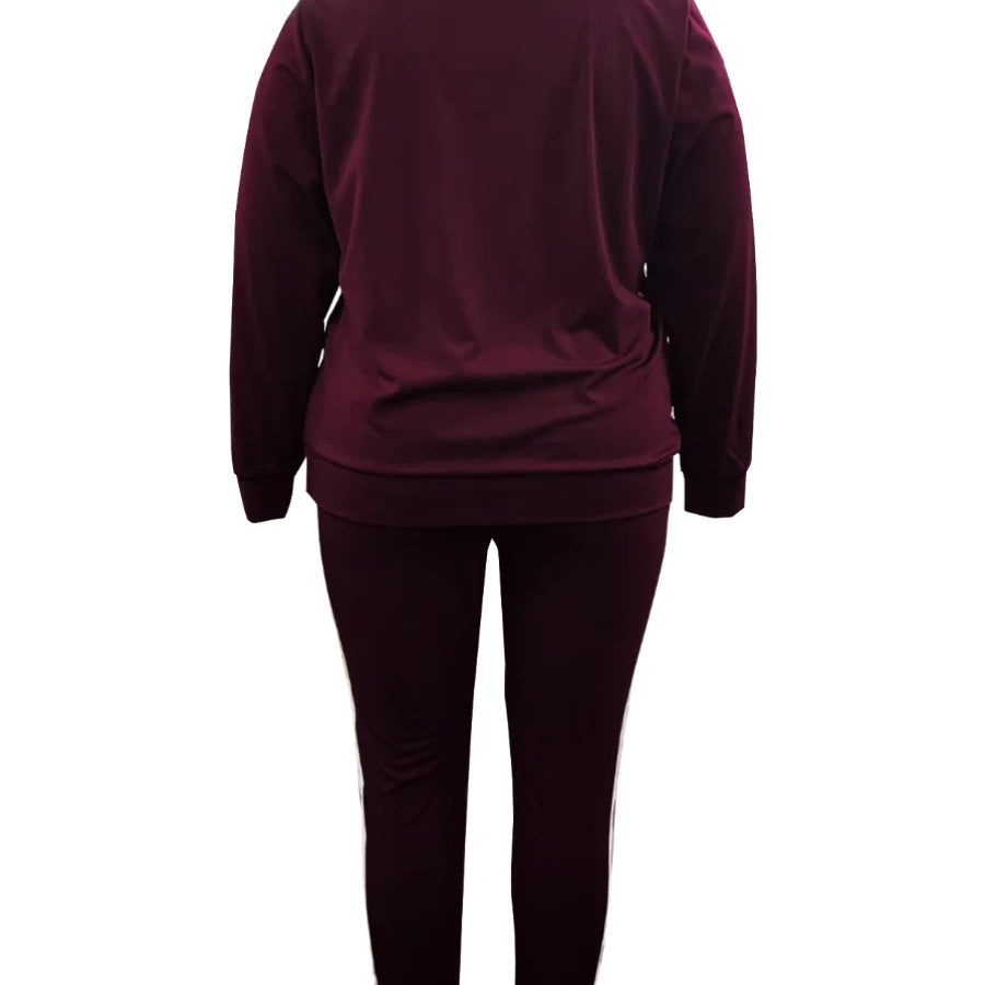 5XL LW Plus Size New Fashion Women Spring Long Sleeve Turtleneck Letter Print Striped Sweatsuits Two Piece Outfits Pants Set