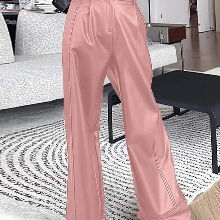 Stretchy Faux Leather Pants Sexy High Waist Pantalon Bell Bottom Flared Long Pant Women Elegant PU Wide Leg Trousers