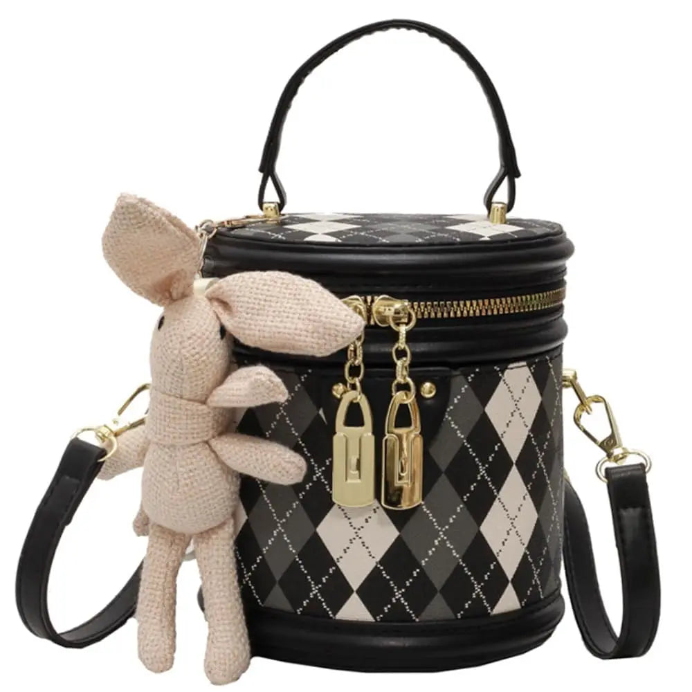 Women's Bag for Women Fashion Luxury Designer Zipper Small Handbags For Women Leather Bucket Shoulder Bag 2023 New Trend Pendant Black-With Dolls