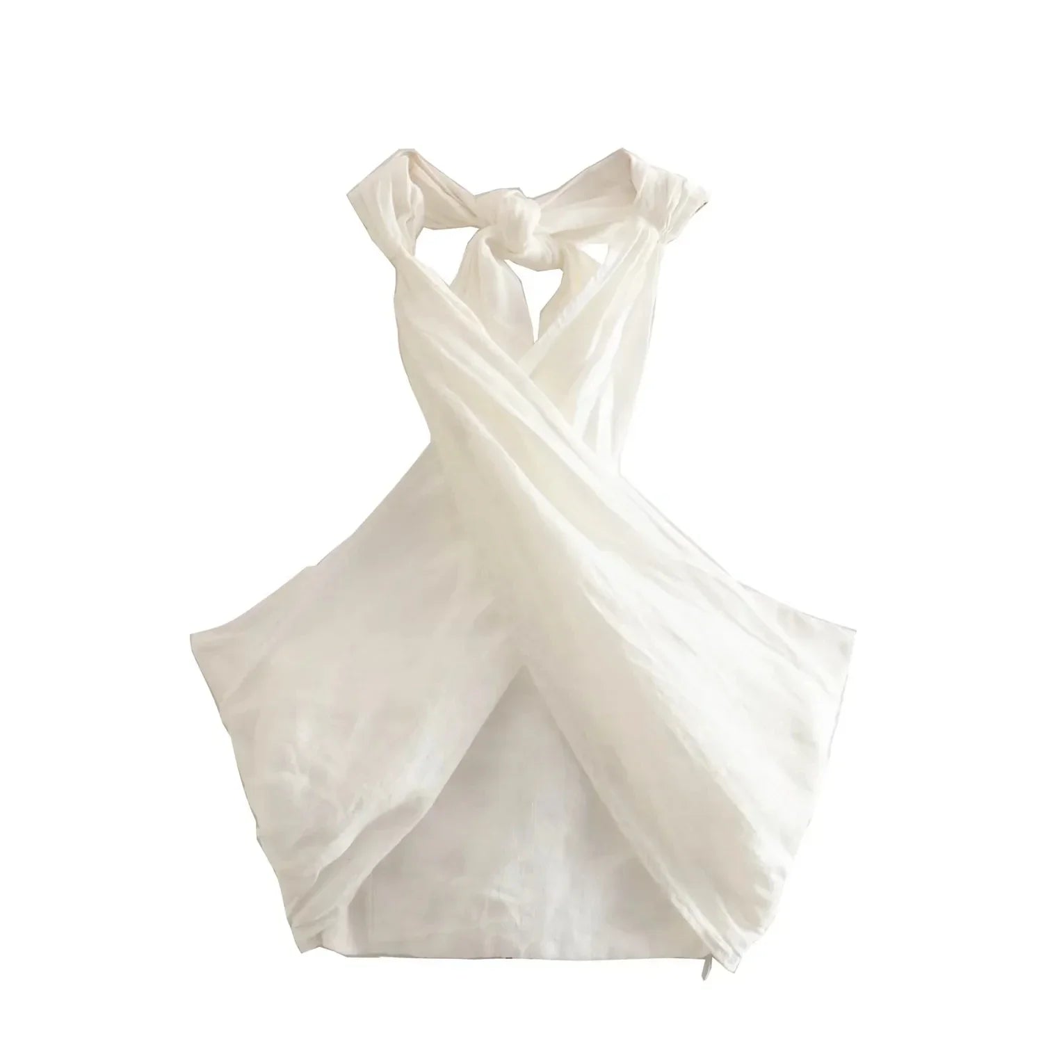 KONDALA Streetwear Khaki Linen Suits Women Sleeveless Halter Sexy Crop Tops Women+High Waist Wide Leg Pants Fashion Sets White Top