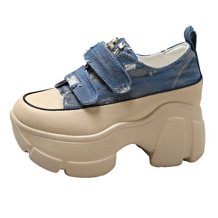 Shoes for Women Solid Women's Vulcanize Shoes Outdoor Women Sneakers Flat Heel Platform Sneakers Preppy Blue