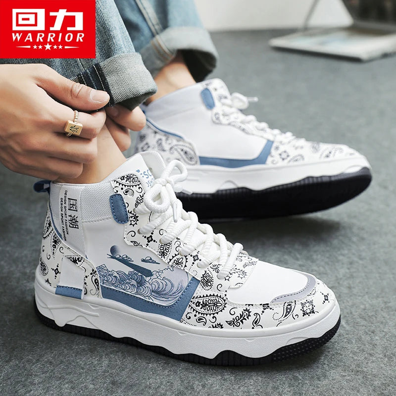 Warrior Men's Sneakers Casual Leather Skateboar Shoes - Fashion High Top Shoes For Men Para Walking Sneaker