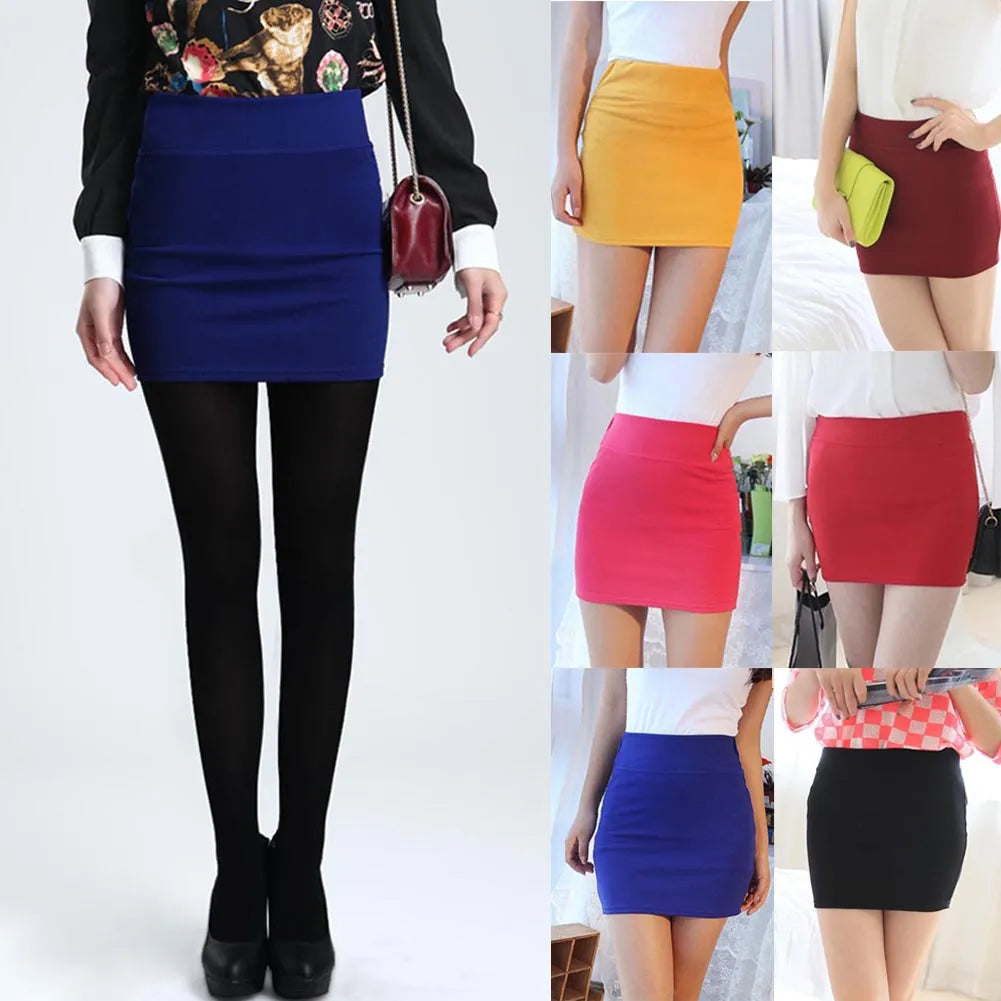 Sexy Pencil Short Dress For Women Soft High Elastic Pleated Skirt Cotton Blend Solid Color High Waist Fashion Bodycon Skirt