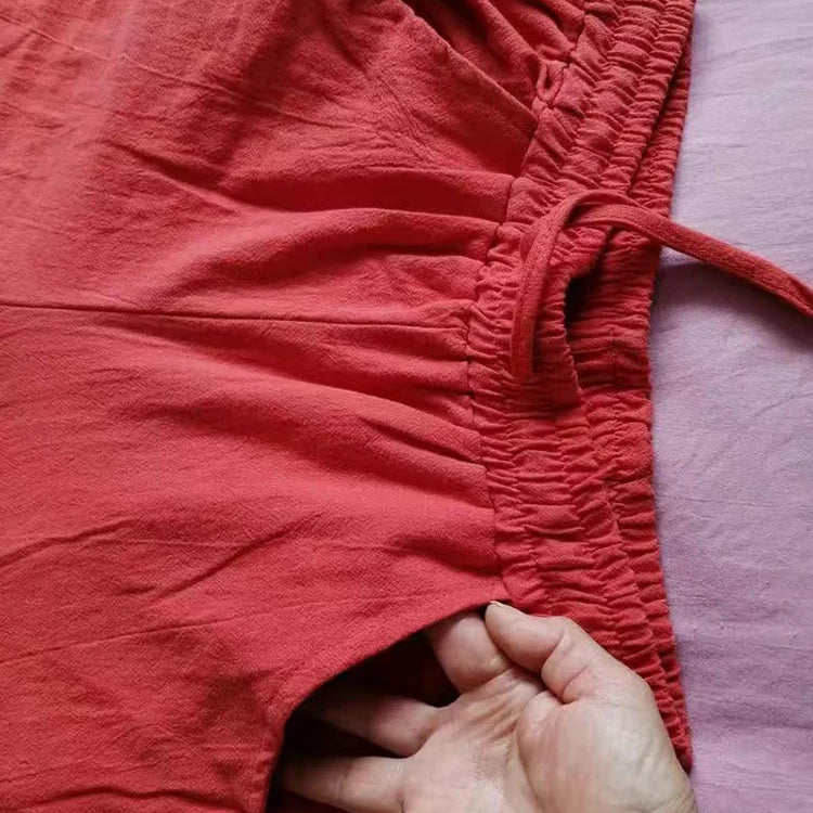 Cotton Linen Wide Leg Pants 4xl Big Size Trousers Women Summer Elastic Waist Casual Ankle-length Pantalones Baggy Sweatpant