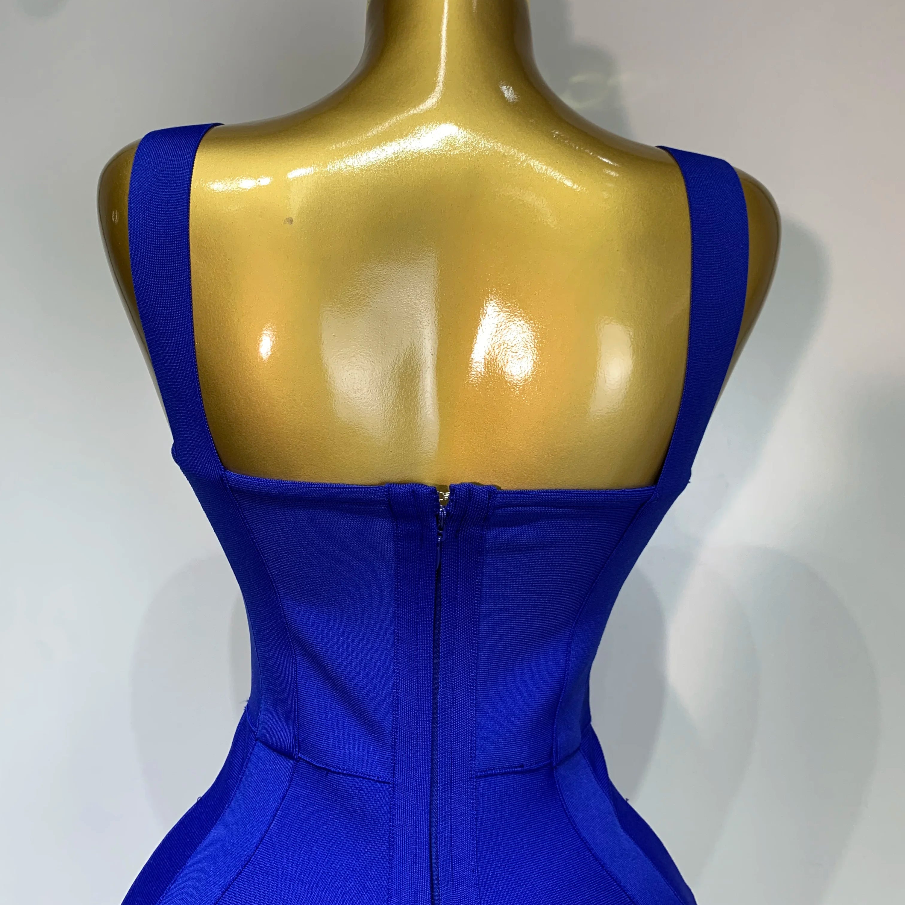 Women Sexy High Quality Celebrity Elegant Blue Bodycon Stretch Bandage Dress Nightclub Party Dress Luxury Birthday Vestidos