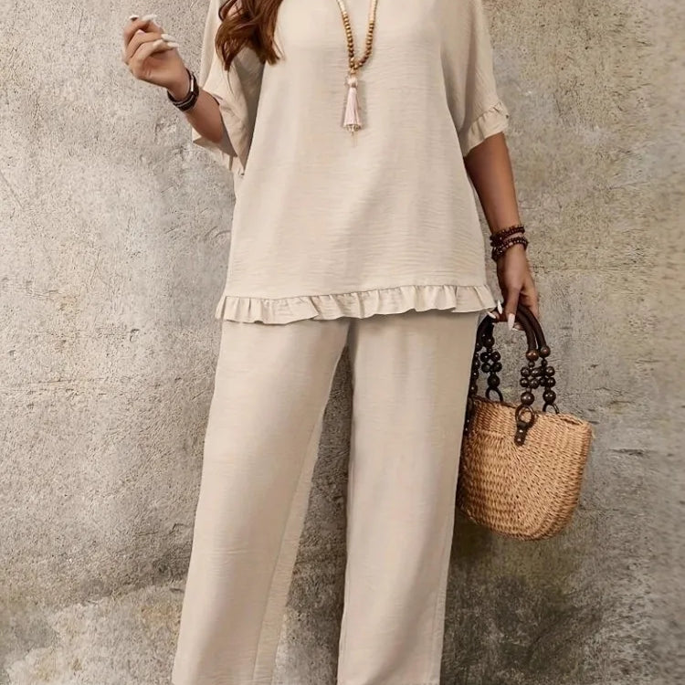 2 Piece Women Sets 2025 New Arrival Plus Size Summer Autumn Matching Sets Top And Pants Suits Outfits Oversized Clothing