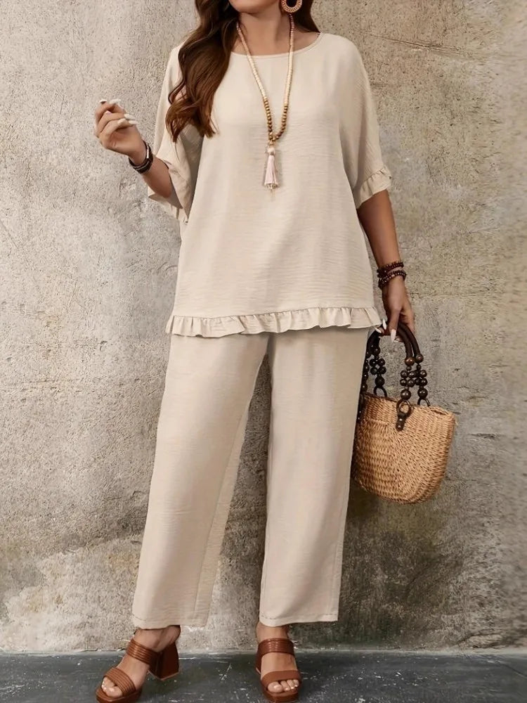 2 Piece Women Sets 2025 New Arrival Plus Size Summer Autumn Matching Sets Top And Pants Suits Outfits Oversized Clothing