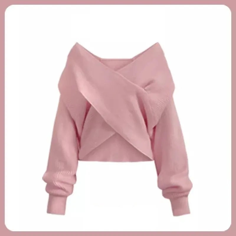 Autumn/Winter New Korean Elegant Matching Set Women's Fashion Cross Knit Sweater+Bottom Shirt+Strap Dress Three Piece Suit Pink Sweater