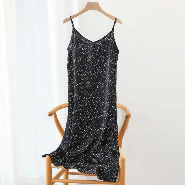 2024 Summer Chic Elegant Dresses For Women Adjustable Strap Satin Long Birthday Party Dresses Maxi Beach Sundress Robe Vestido black dot