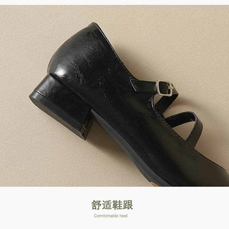 spring women's outerwear shoes Square toe design Mary Jane shoes Ladies casual high heels Work boat shoes Large sizes 41-43