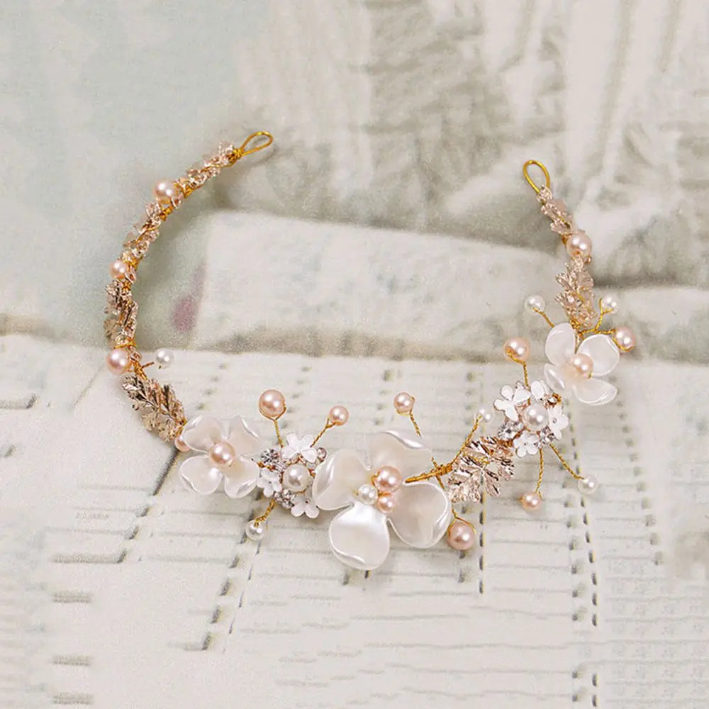 Wedding Headdress Pearl Crystal Headband Bridal Hair Accessories Headpiece Women Handmade Tiara Wedding Hair ornaments Jewelry C