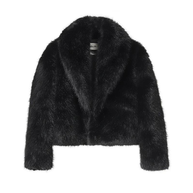 Neo Mint Street Fashion Shawl Collar Faux Fox Fur Coat Women Winter Cool Girls Black Short Fur Jacket Vintage Chic Overcoat black fox fur coat