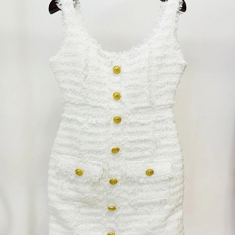 2024 Elegant Women's Button Design Dress Camisole Sleeveless Slimming Mini Dress Celebrity Cocktail Evening Party Vestidos