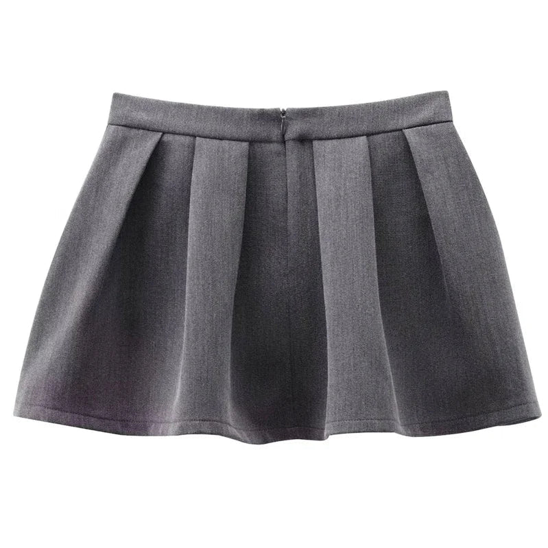 TRAF Women's Shorts Spring Summer Mini Pleated Culotte Grey High Waist Short Skirt Korean Style Culotte Casual Cargo Short Lady