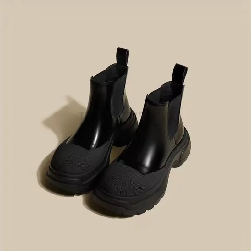 Women Ankle Mid Heels Chelsea Boots Gladiator Motorcycle Boots New Trend Winter Fashion Goth Shoes Walking Zapatos Mujer