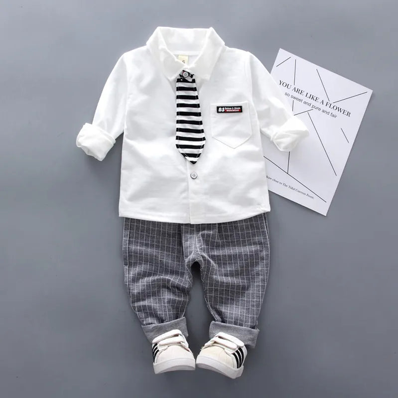 Kids Thinner Clothes Sets Spring Autumn Tracksuit Baby Boys Kid Long Sleeve Gentleman Suits Children T Shirt Pants Clothing Sets S1153-White