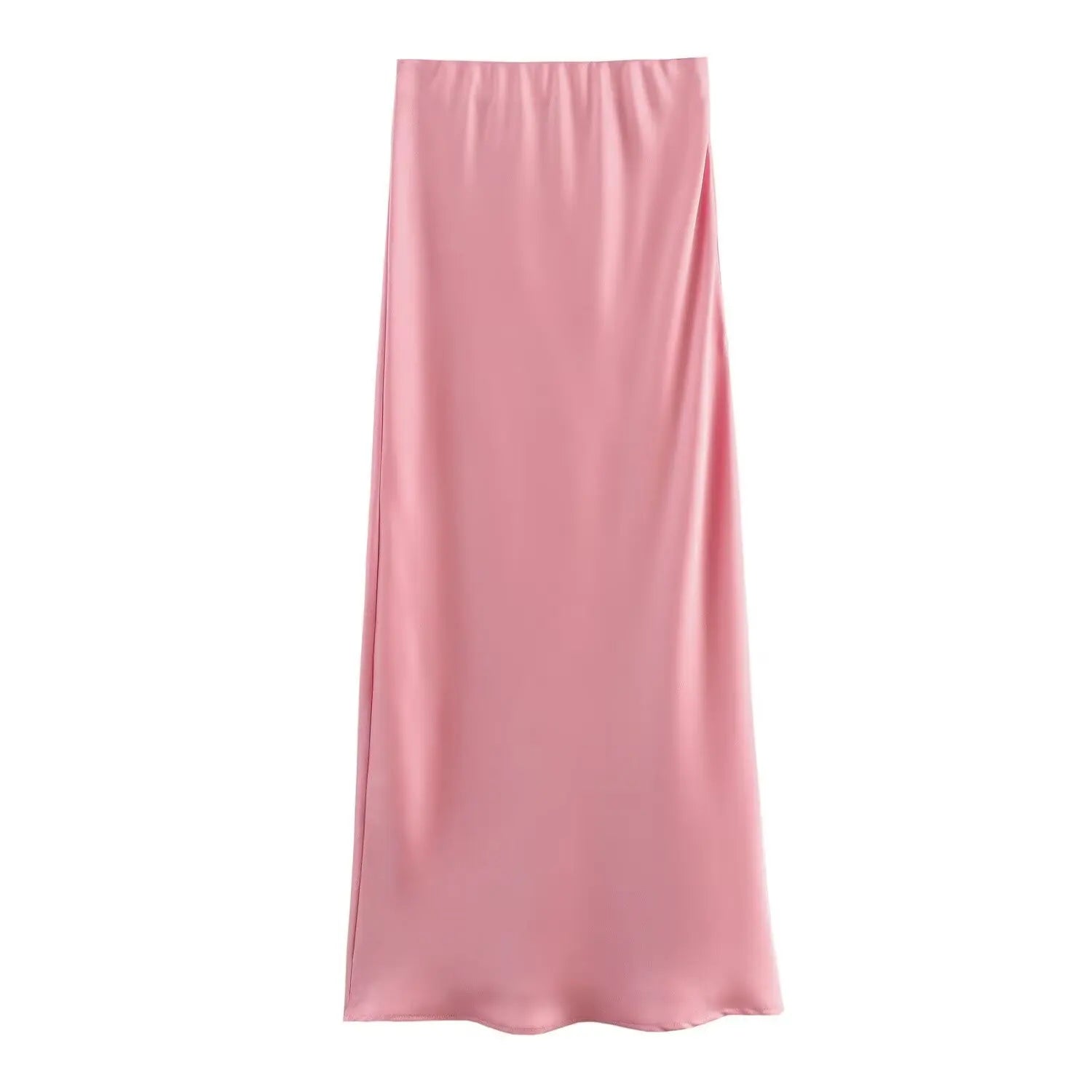 Chic Satin Maxi Skirt Female Slim High Waist Soild Black White Long Skirt Streetwear Elegant Ladies Casual Office Long Skirt Pink
