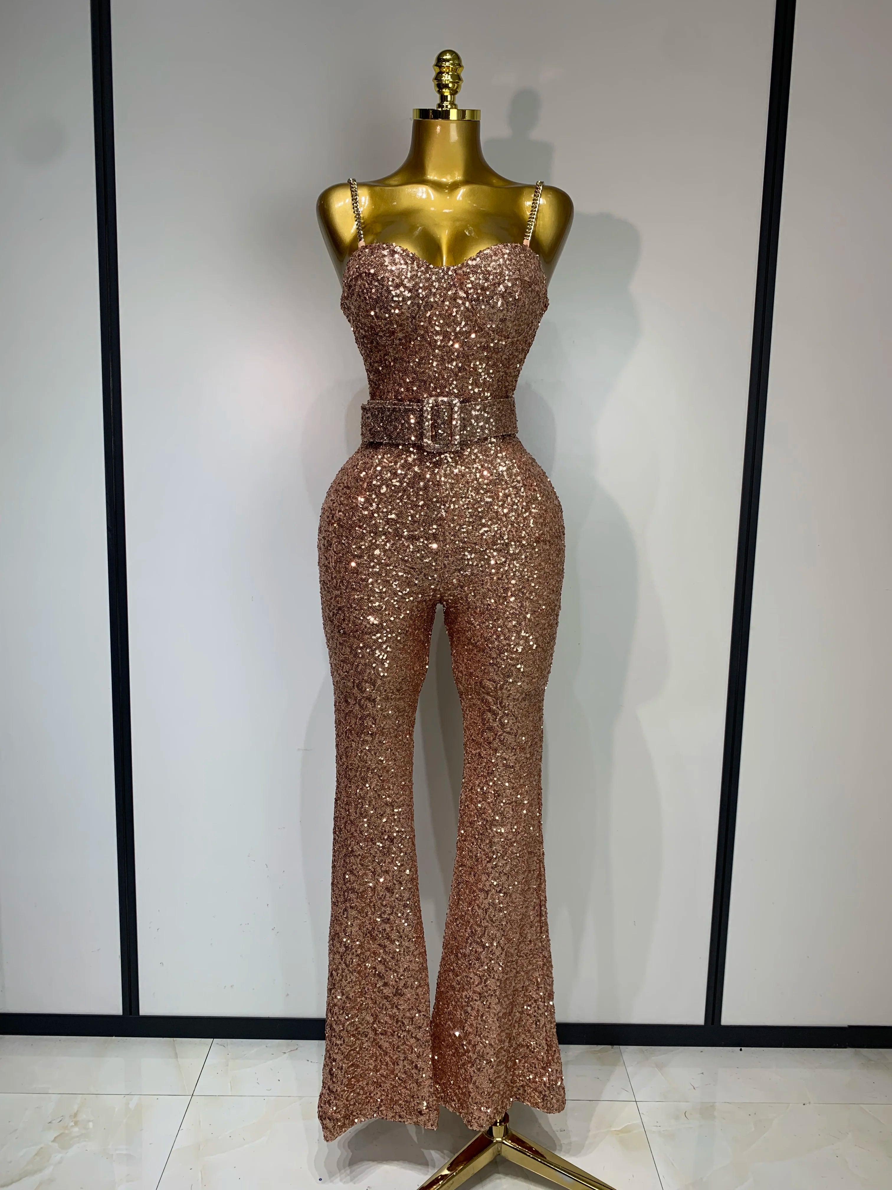 Women Sexy Backless Sleeveless Sequin Bodycon Jumpsuit Celebrity Elegant Evening Party Luxury Birthday Nightclub Outfit