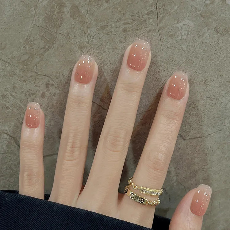 10Pcs Nude Color Gradient Handmade Nail Tips Short Square Sweet Fashion Press on Nails Reusable Simple Wearable False Nails Set