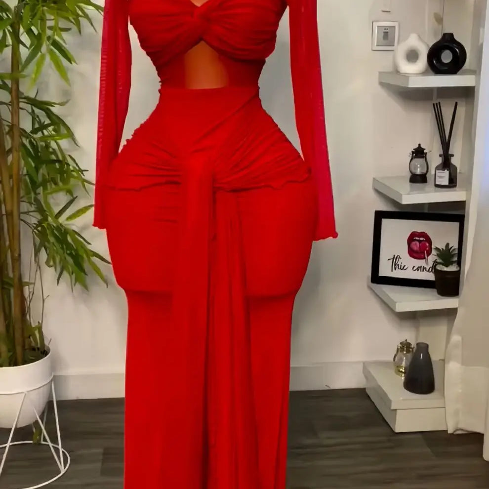 CM.YAYA Women Mesh See Though Long Sleeve Maxi Bowknot Long Dress 2025 Evening Sexy Club Party Evening High Street Dresses