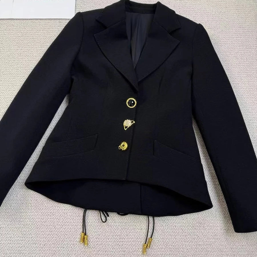 TWOTWINSTYLE Solid Slimming Jackets for Women Lapel Long Sleeves Patchwork Irrgular Button Temperament Jacket Female Fashion New