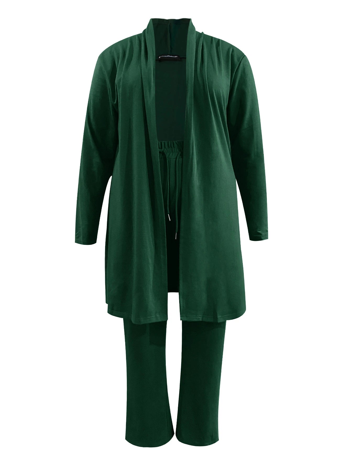 LW Plus Size Two pieces sets High Waist Drawstring Pants Set Autumn long sleeve solid long coat Top + loose trousers casual suit