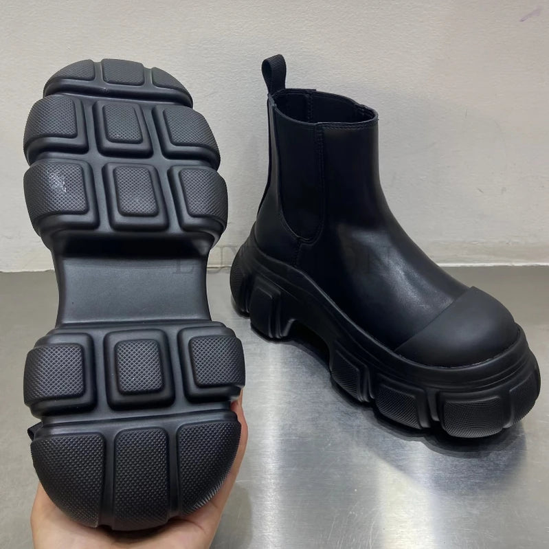 Tot Style Martin Boots Thick-soled Round-toed Black Boots Women's Chimney Boots Chelsea Boot