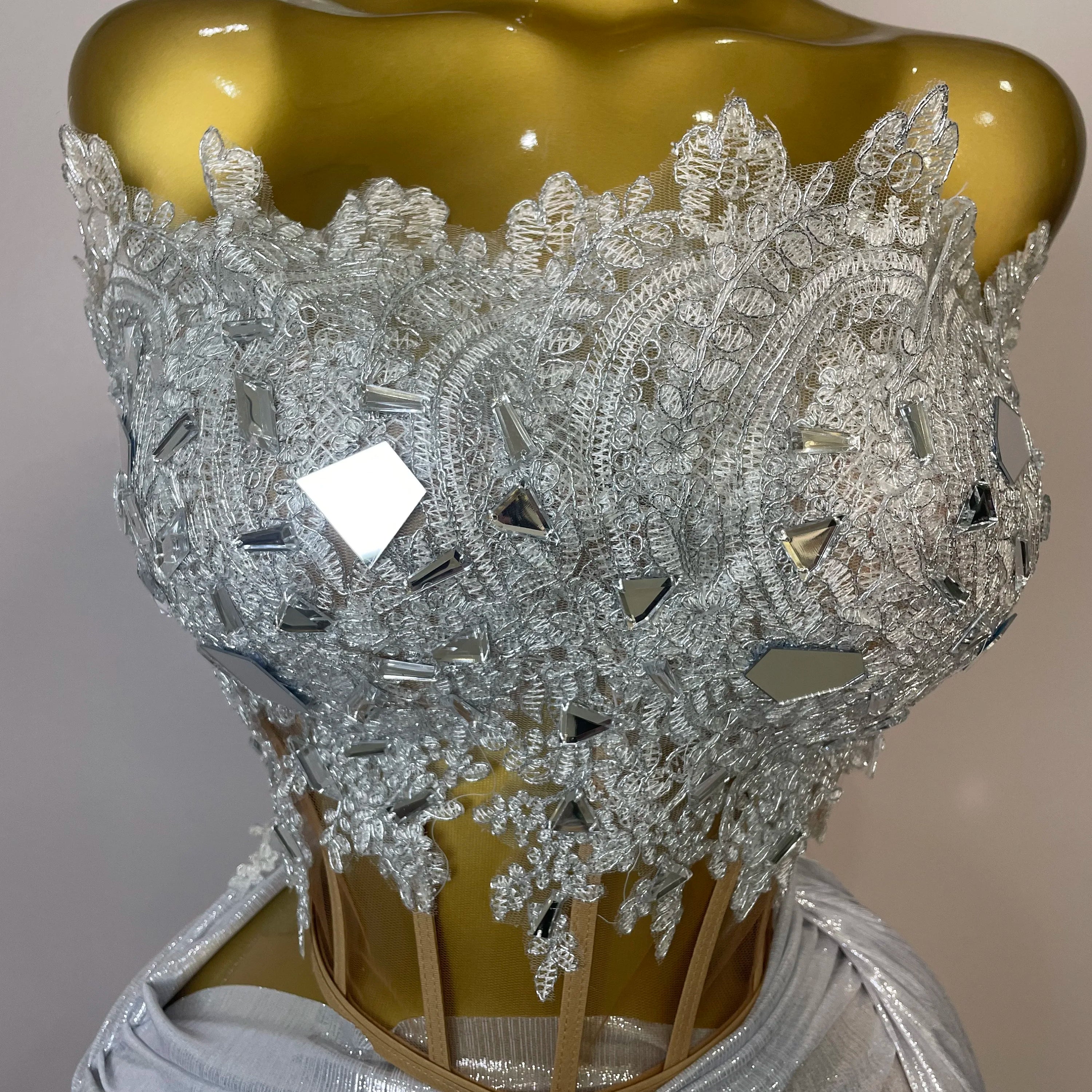 Sparkly Silver Sequins Sexy Strapless Short Dress 2Pcs Set Newest 2025 Women Party Birthday Nightclub Singer Dancer Stage Wear