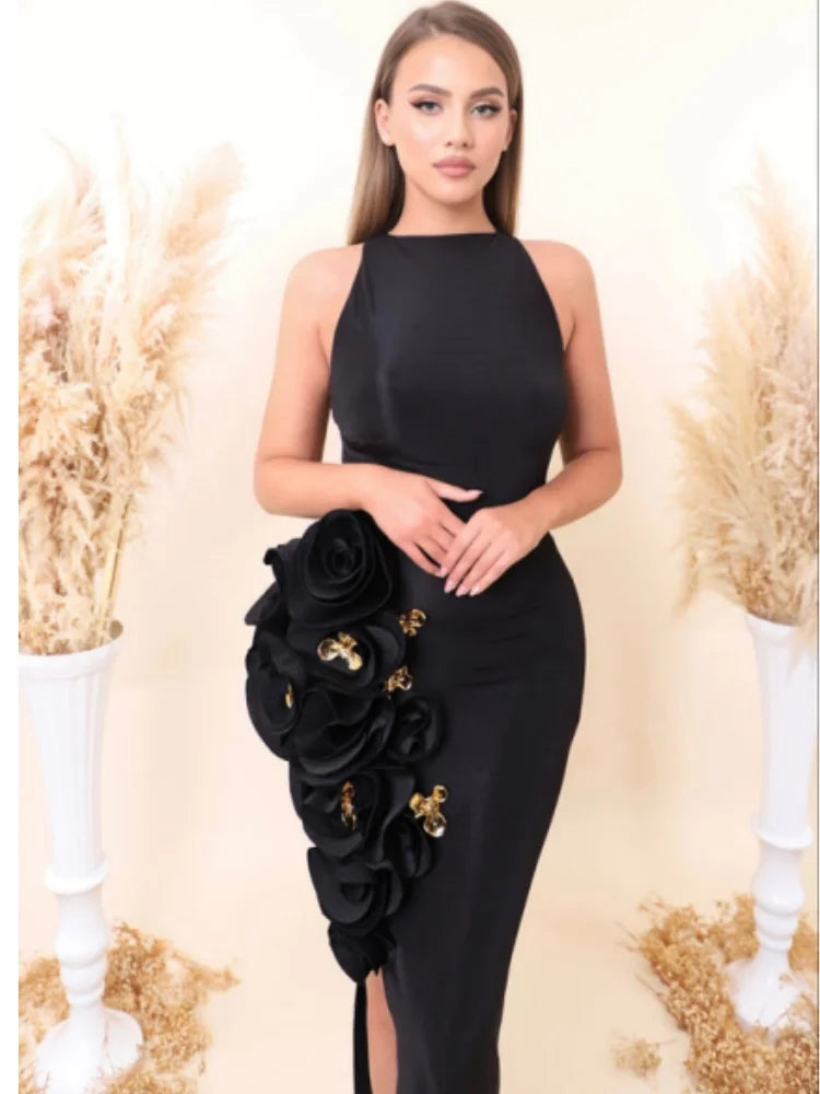 Arrival Women Sleeveless Sexy O-Neck Florals Bodycon Bandage Long Dress Celebrate Evening Party Nightclub Birthday Dress