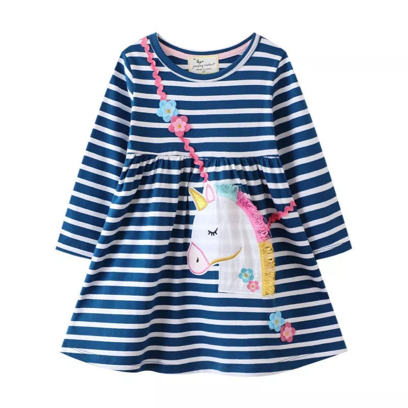 Jumping Meters New Princess Girls Dresses Animals Embroidery Autumn Baby Clothes Long Sleeve Children's Costume Kids Frocks T7416