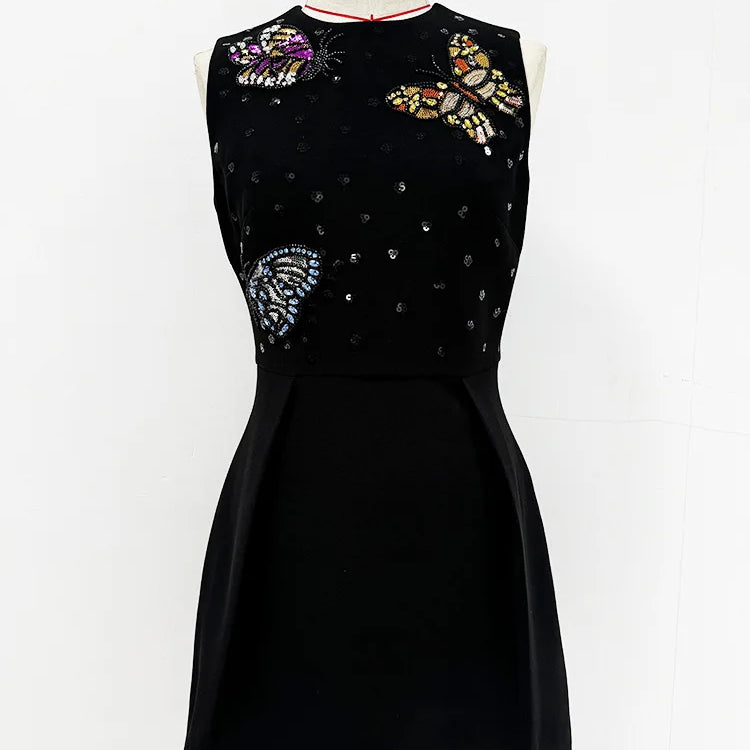 Spring Women Sleeveless Sexy O-Neck Beading Straight Mini Dress Girls' Birthday Party Celebrate Dress Wholesale