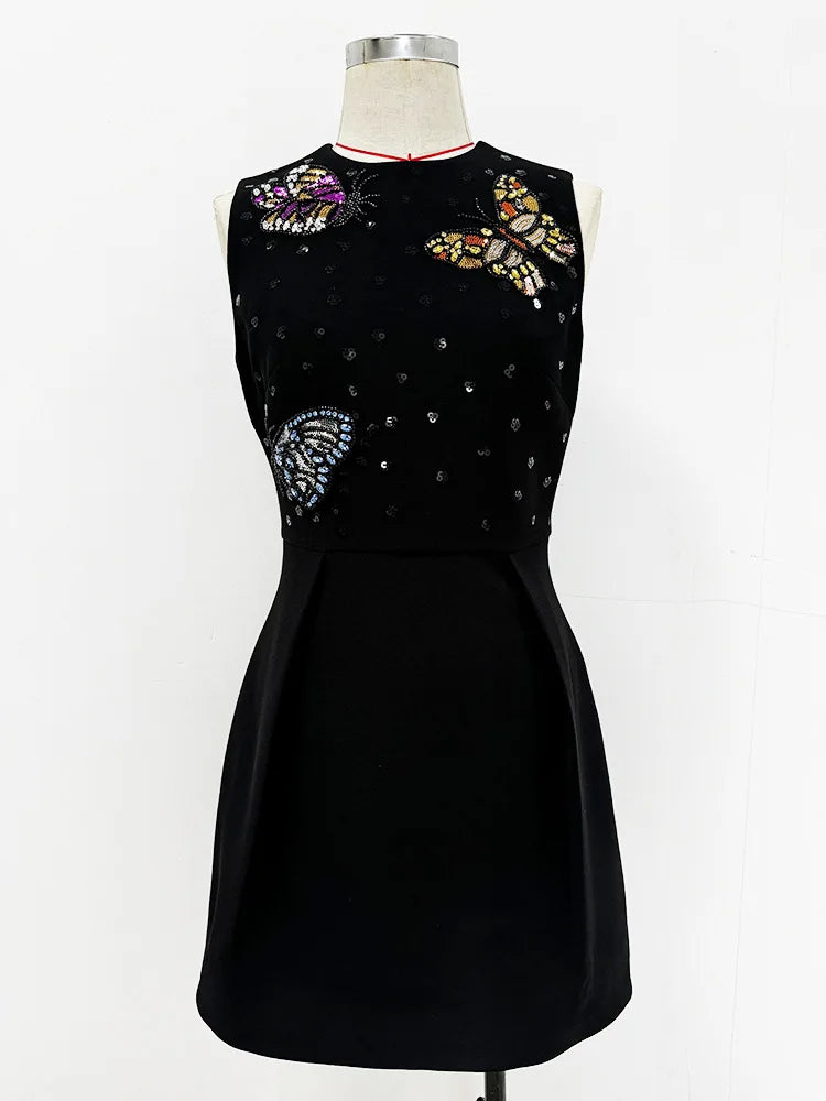 Spring Women Sleeveless Sexy O-Neck Beading Straight Mini Dress Girls' Birthday Party Celebrate Dress Wholesale