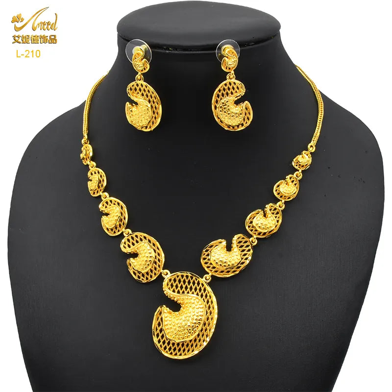 Ethiopian Tassel 24k Gold Plated Jewelry Sets For Women Arabic Wedding Indian Bridal Dubai Necklace And Earring Set Gifts L210Necklace earring