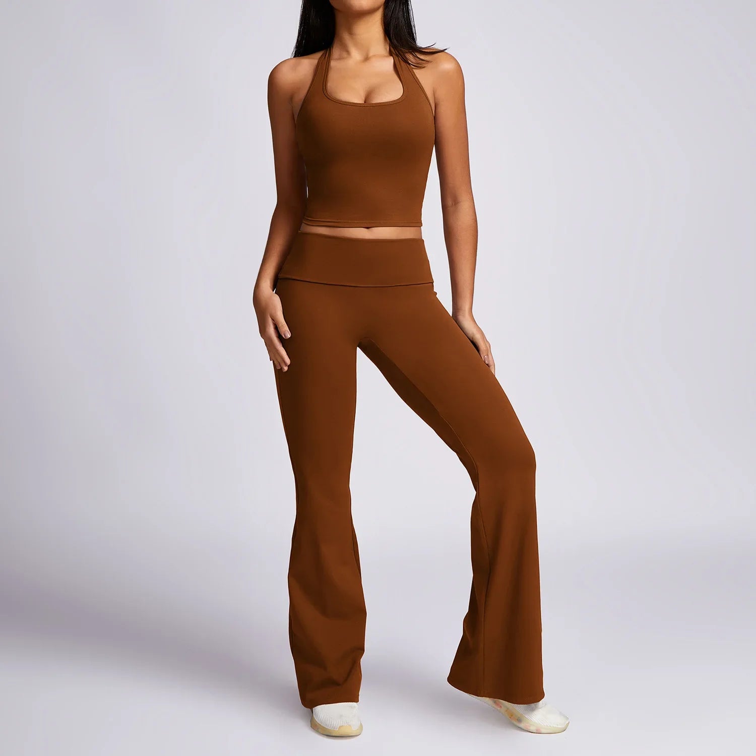 New Yoga Set Workout Clothes Fitness High Quality Suits Sports Bra High Waist Leggings 2 Piece Women High Stretch Gym Outfit brown-3