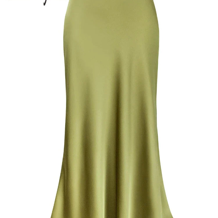 Women Satin Silk Skirts Summer Spring Korean Fashion Clothing Office Ladies Long Skirt Elegant Black Maxi Skirts for Women