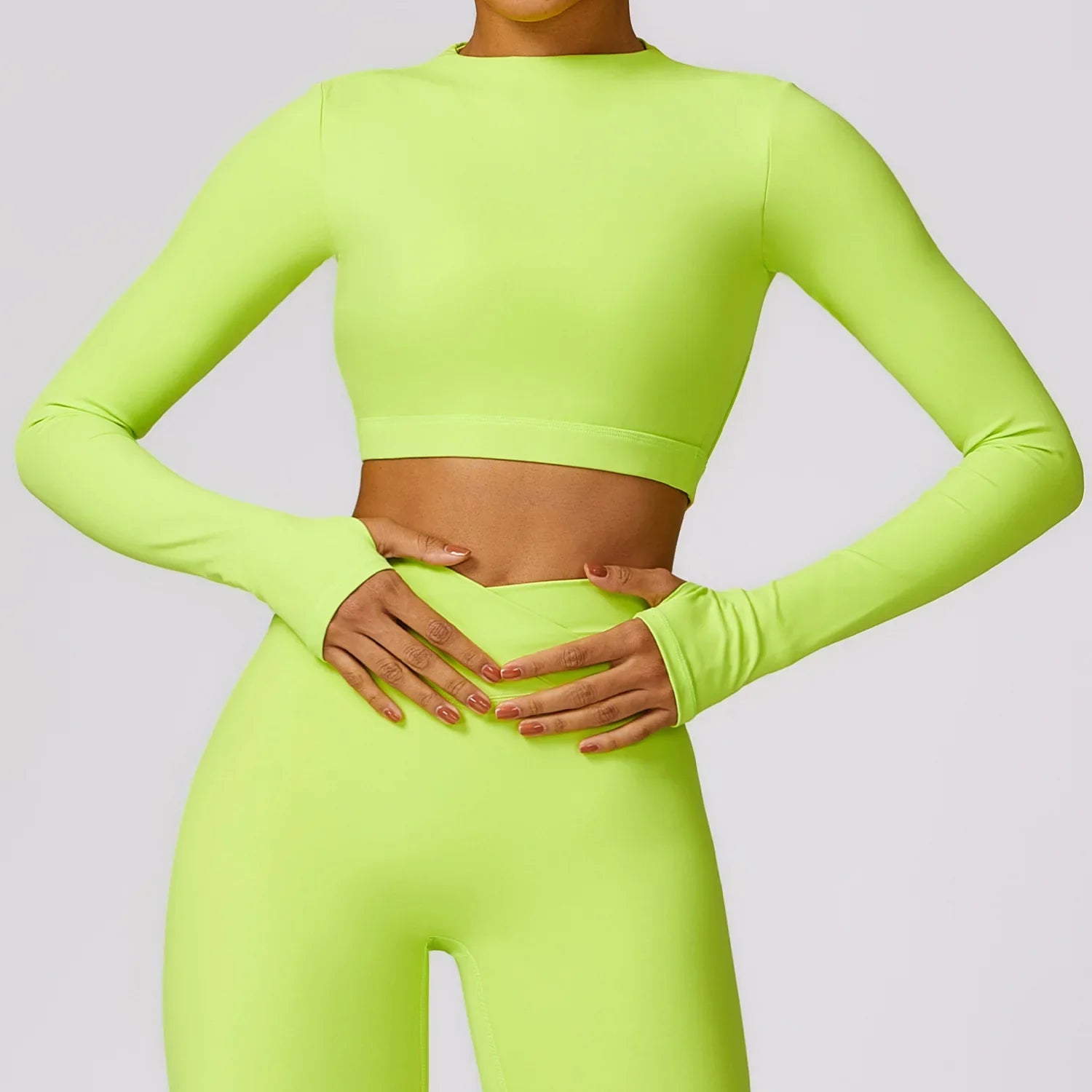 New Women's Long Sleeve Top Yoga Shirts Running T-Shirt Workout Running Fitness Gym Sports Top Training Crop Top Solidcolor lime green CHINA