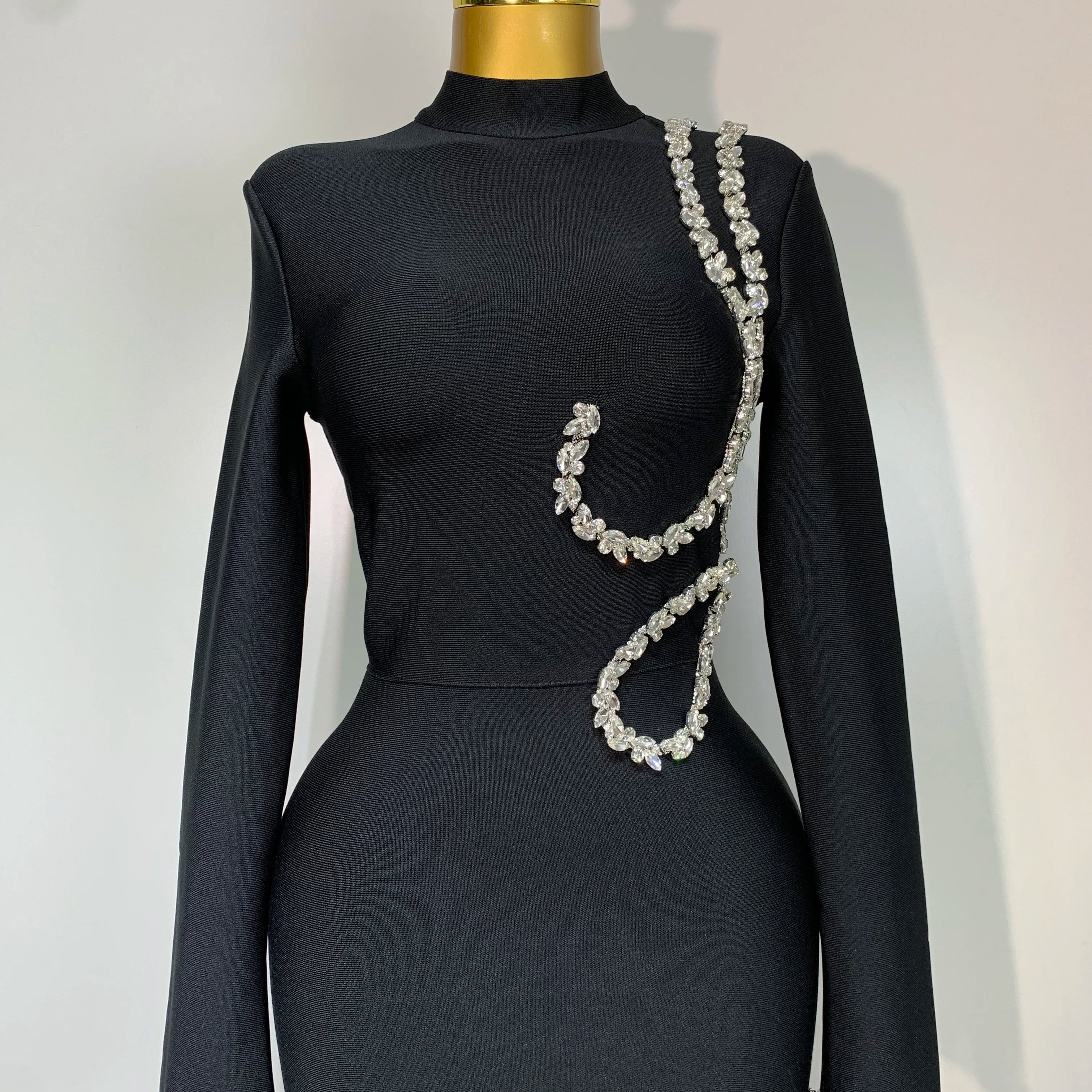 Women Sexy Long Sleeve Diamonds Maxi Long Bodycon Bandage Dress 2025 Celebrity Elegant Evening Party Luxury Birthday Dresses