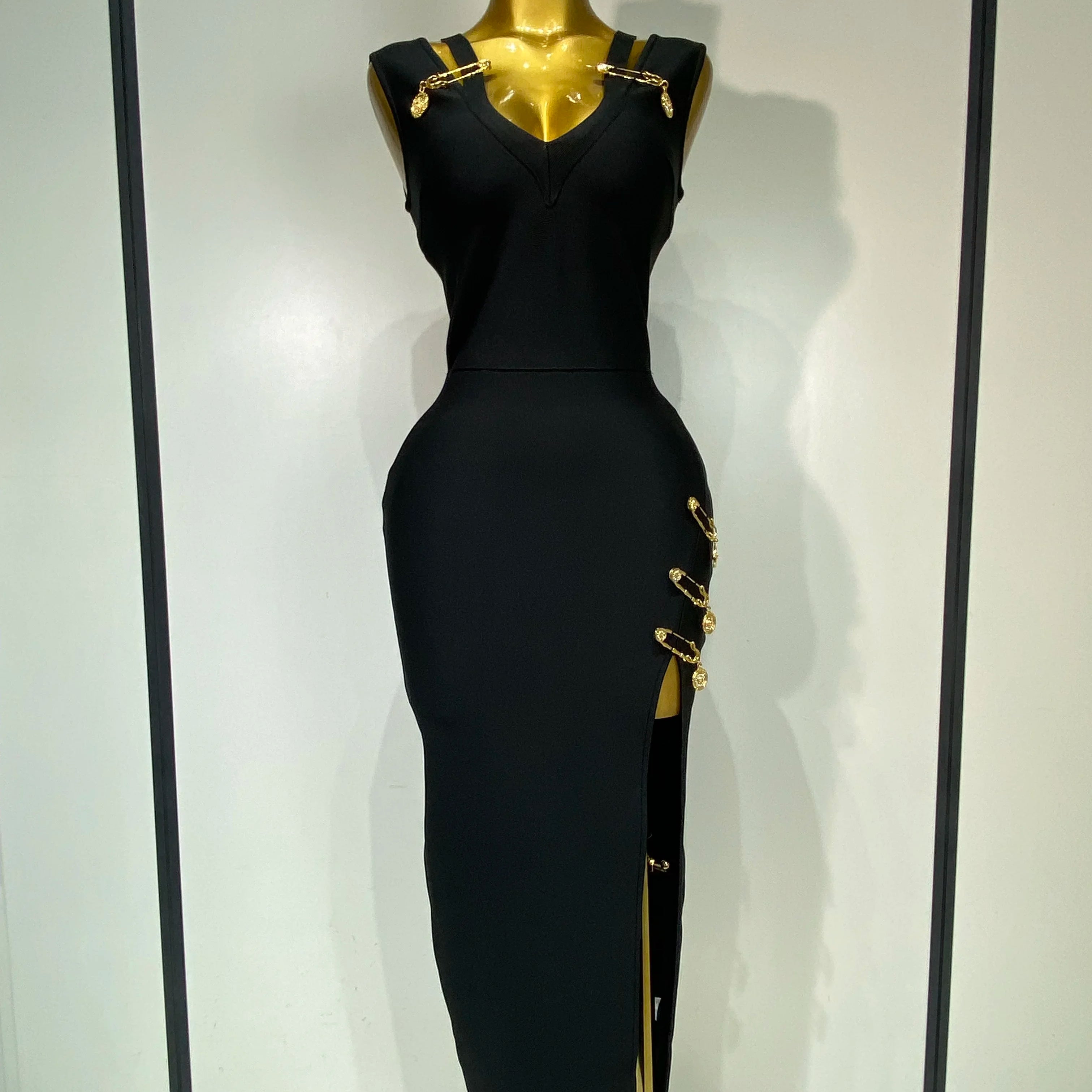 Women Black Elegant Bandage Dress 2025 Sexy Sleeveless Bodycon Evening Party Club Luxury Birthday Dress Wedding Guest Gown