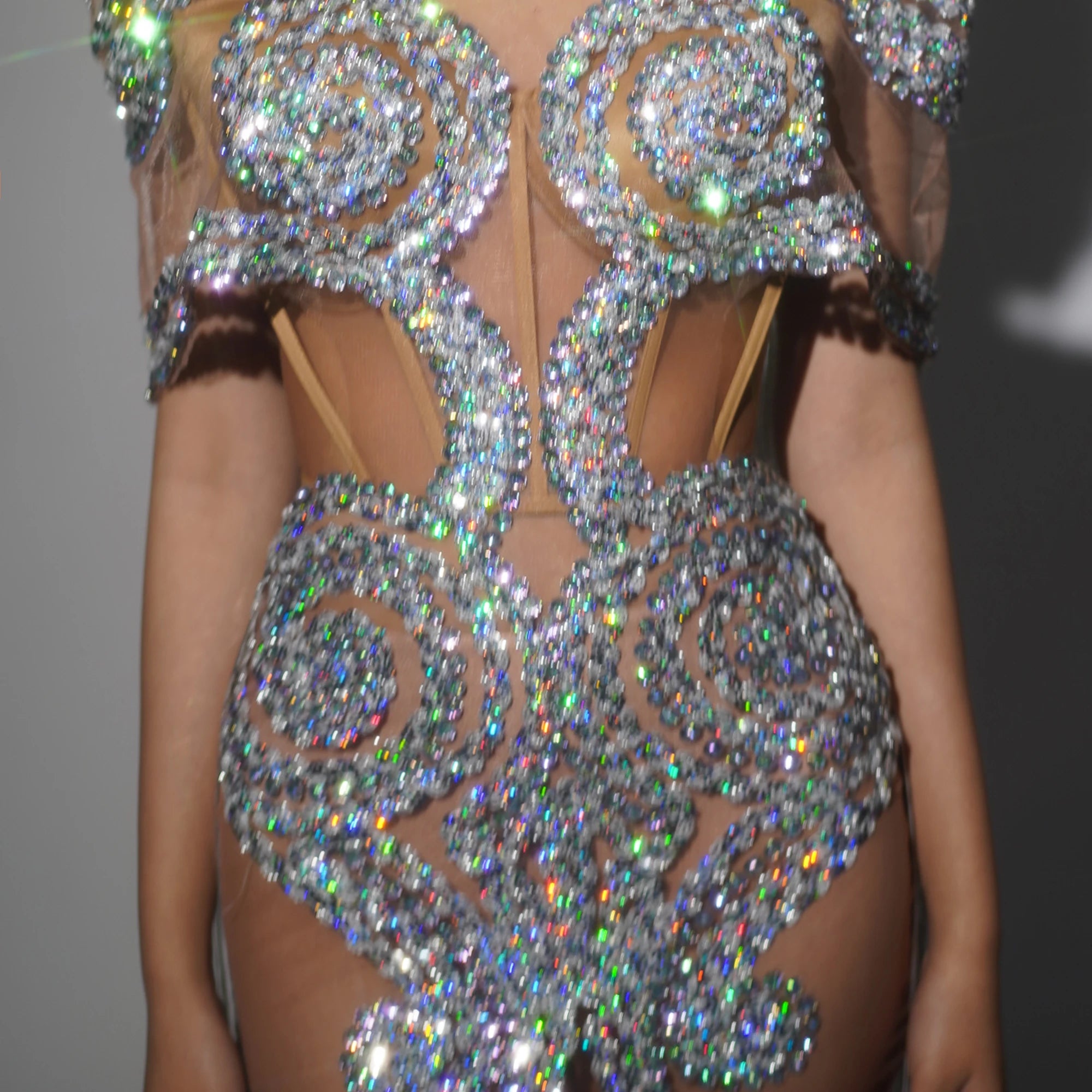 Shinning Sequins Women Sexy mesh See Through Cloak Sleeve Sexy Bodycon Mini Dress Nightclub Party Bar Singer Performance Costume