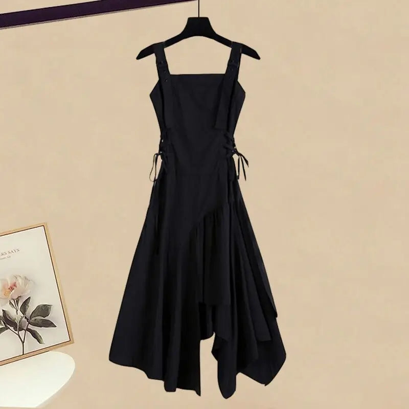 Autumn/Winter New Fashion Hooded Knit Sweater Dress Two Piece Suit Women's Korean Elegant Cardigan Strap Skirt Matching Set Dress 01