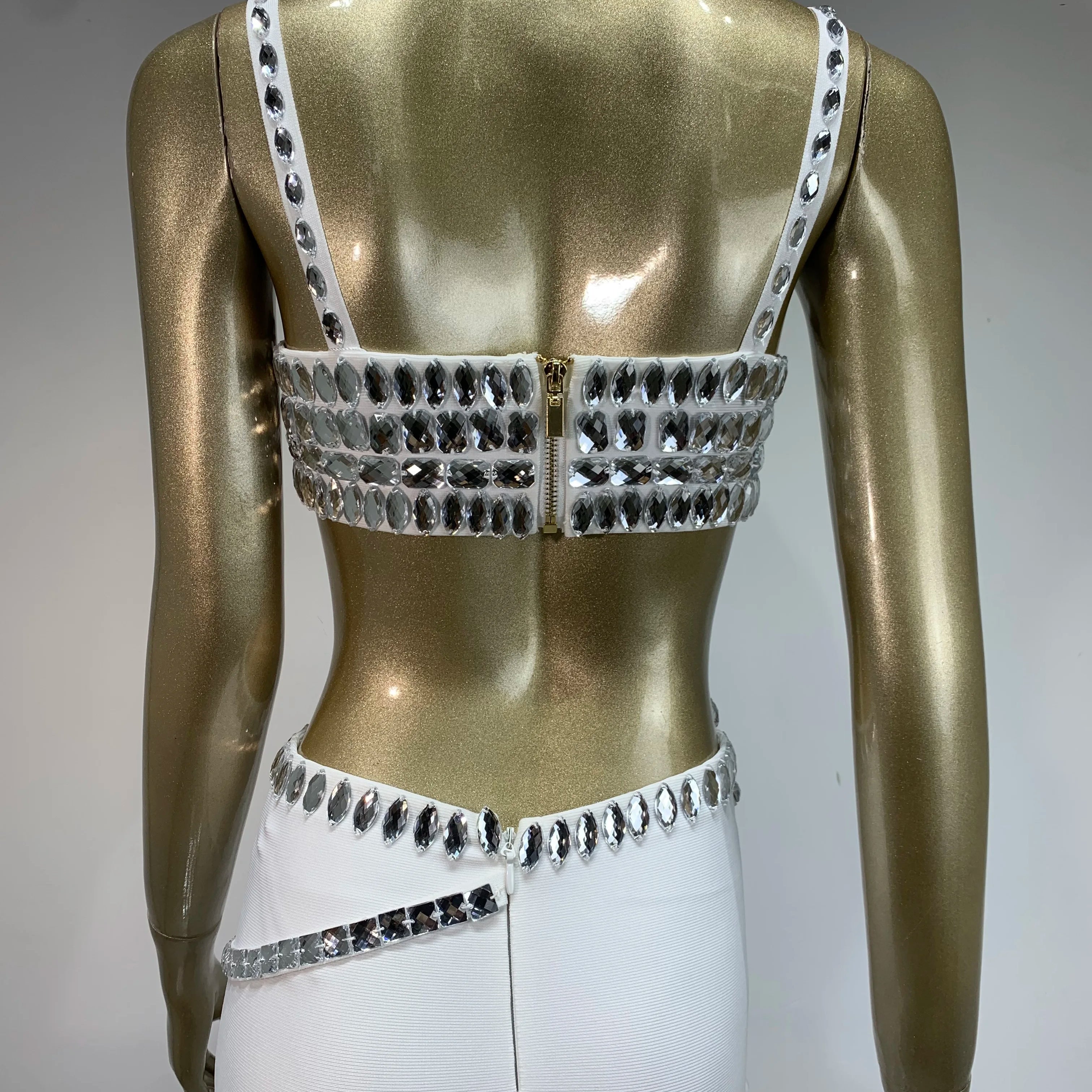 Women Summer Celebrity Sexy Beading Split Maxi Long White Bandage Skirt Set 2024 Knitted Elegant Evening Club Party Clothing