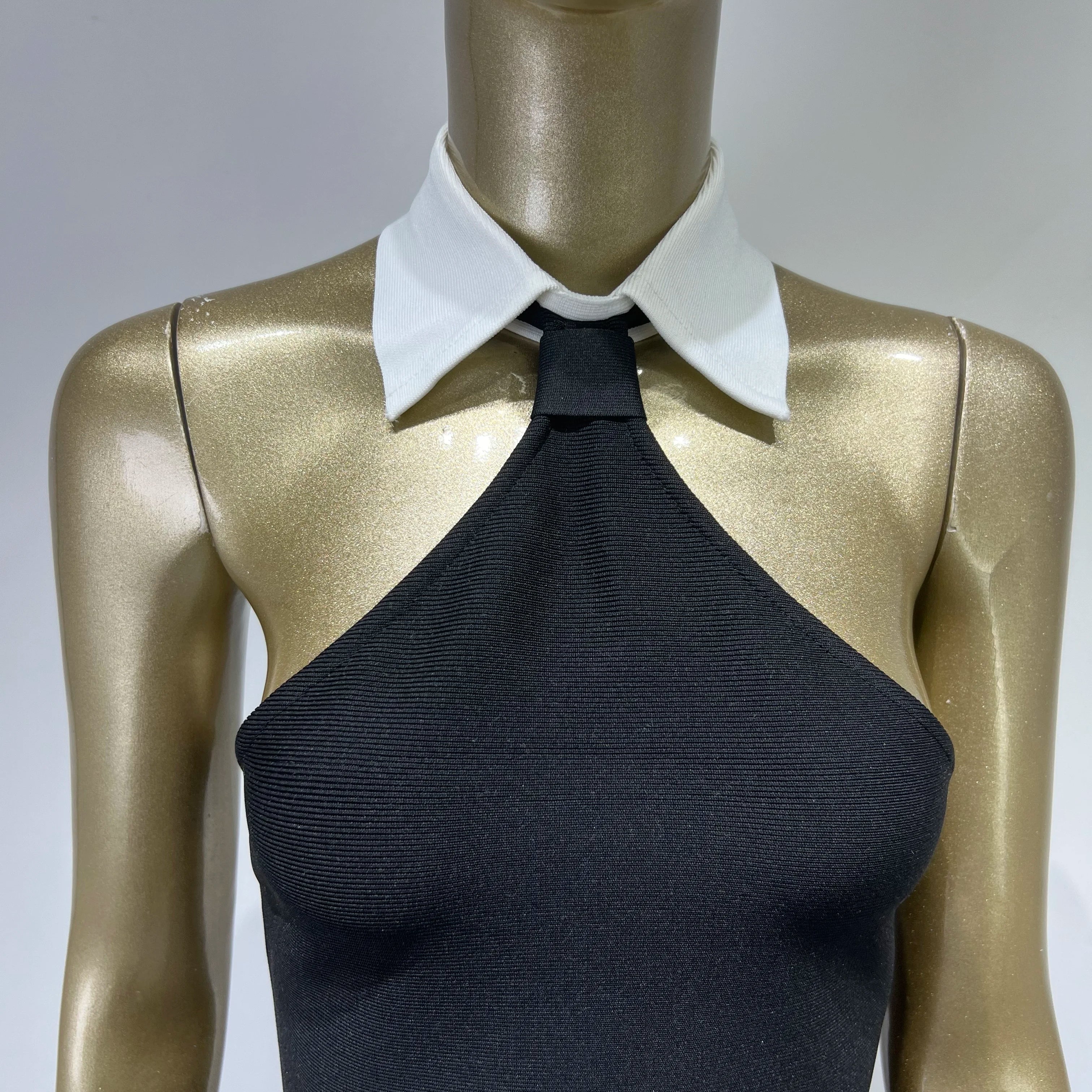 Women Summer Sexy Patchwork Backless Notched Black White Mini Bandage Dress 2024 Elegant Evening Club Party Dress