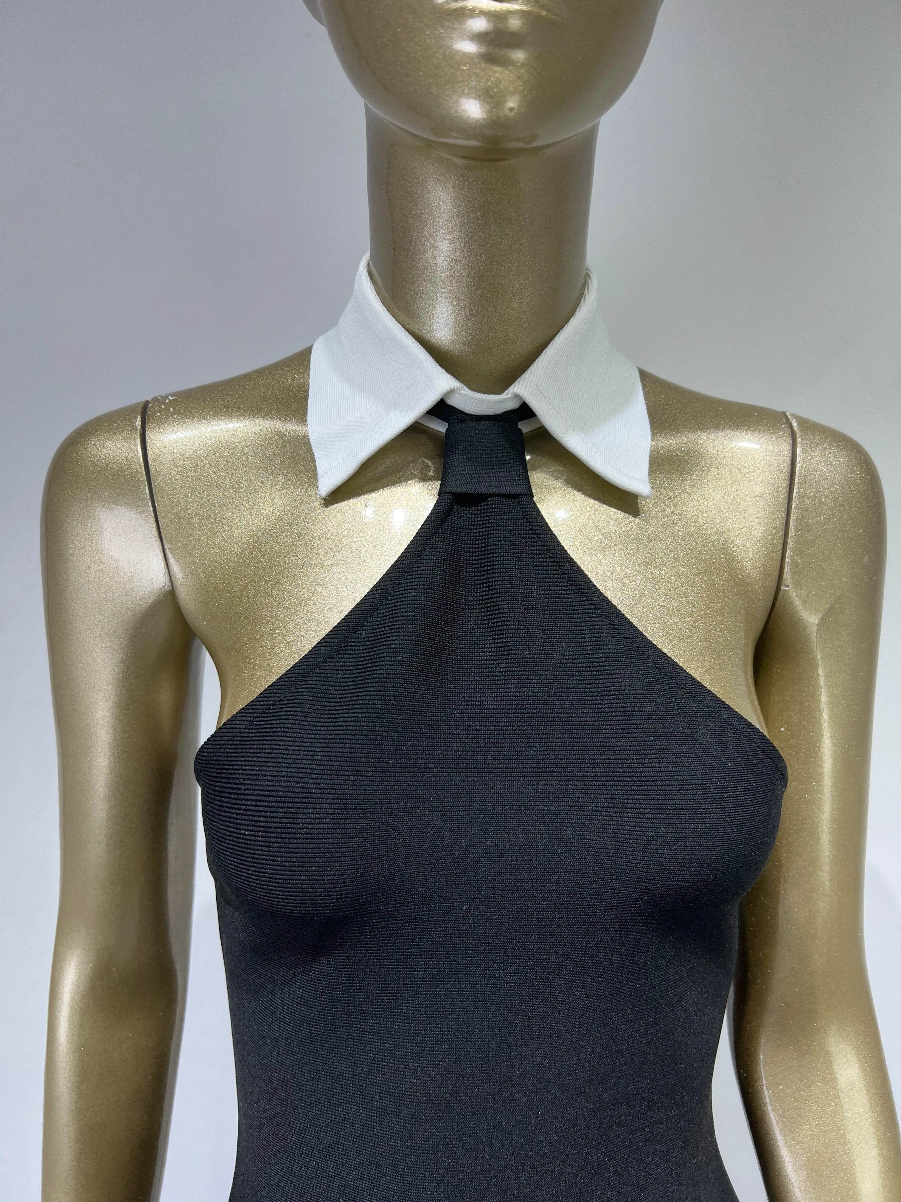 Women Summer Sexy Patchwork Backless Notched Black White Mini Bandage Dress 2024 Elegant Evening Club Party Dress