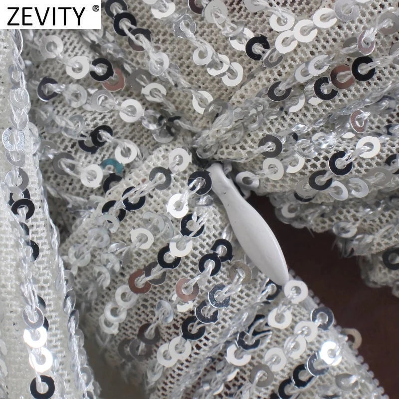 Women Sexy Deep V Neck Short Sequined Smock Blouse Lady Chic Pleats Puff Sleeve Party Wear Crop Shirts Blusas Tops