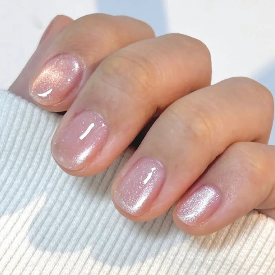 24Pcs/30Pcs Short Square Ballet False Nails Full Cover Glitter Cat Eye Press on Nail Wearable Fashion Nail Patch with Jelly Glue