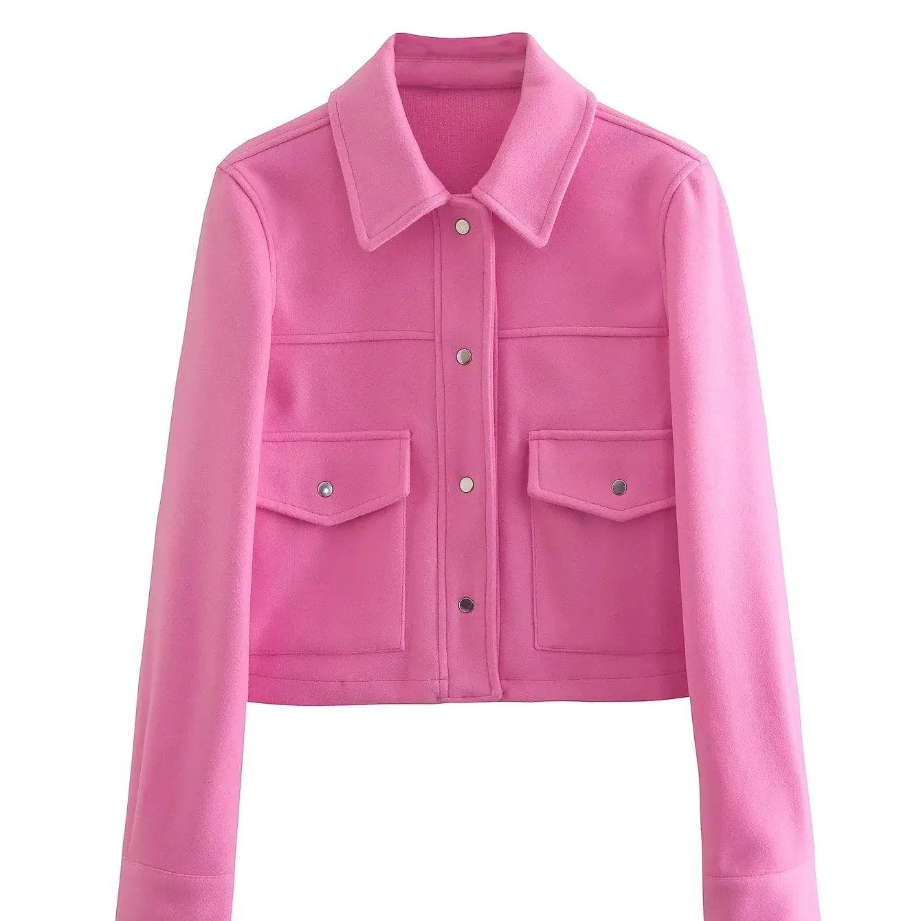 Jackets For Womens Autumn Fashion Solid Front Pockets Button Long Sleeve Jacket Elegant Woman Casual Outerwear Coat rose red