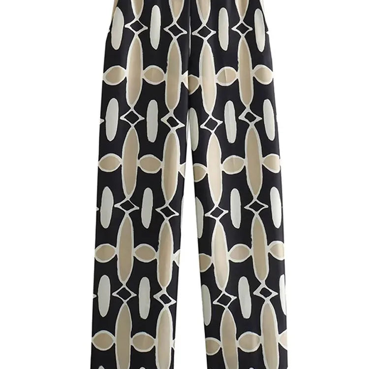 Fashion Print Sequin Shirt 2 Piece Sets For Women Loose Lapel Long Sleeves Top Wide Leg Pants Suits Lady Elegant Outfits Pants 2