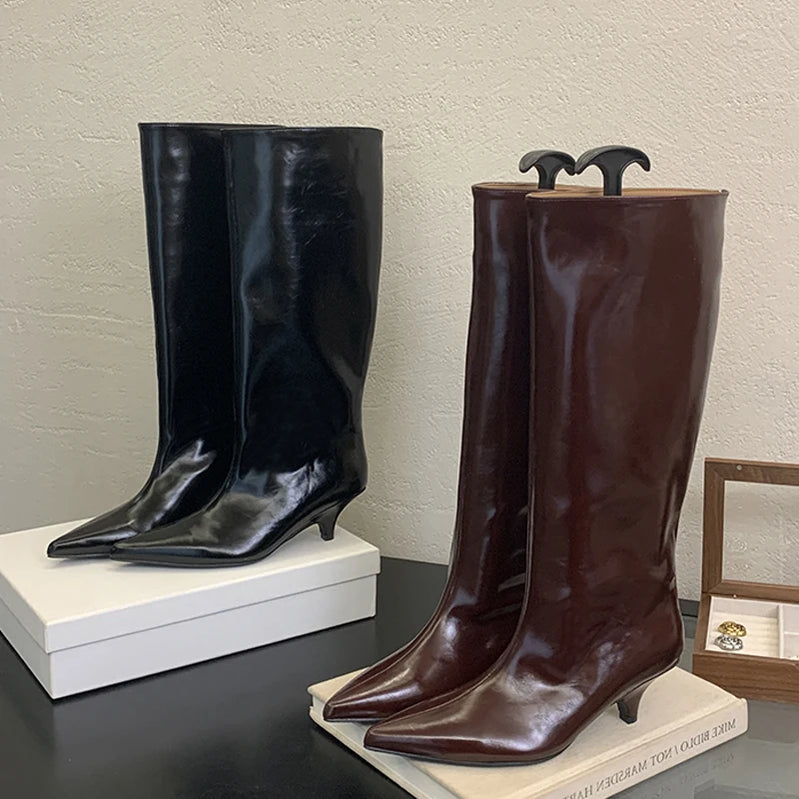 Eilyken Winter Fashion Knee-High Boots Women Pointed Toe Elegant Thin Low Heel Casual Ladies Pumps Shoes Long Botas Mujer