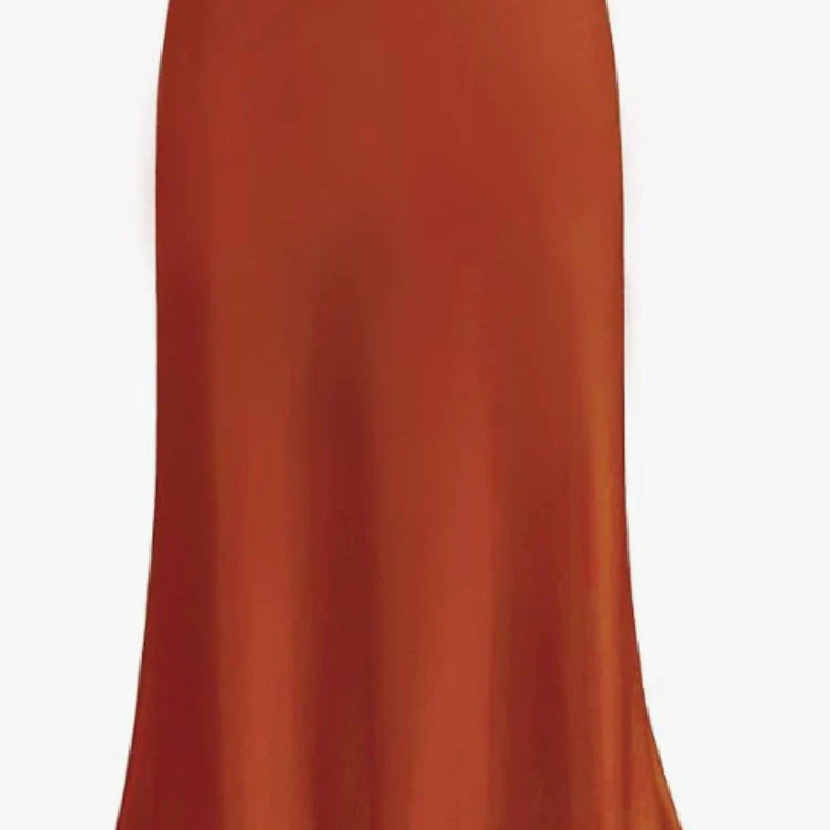 Women Satin Silk Skirts Summer Spring Korean Fashion Clothing Office Ladies Long Skirt Elegant Black Maxi Skirts for Women Orange